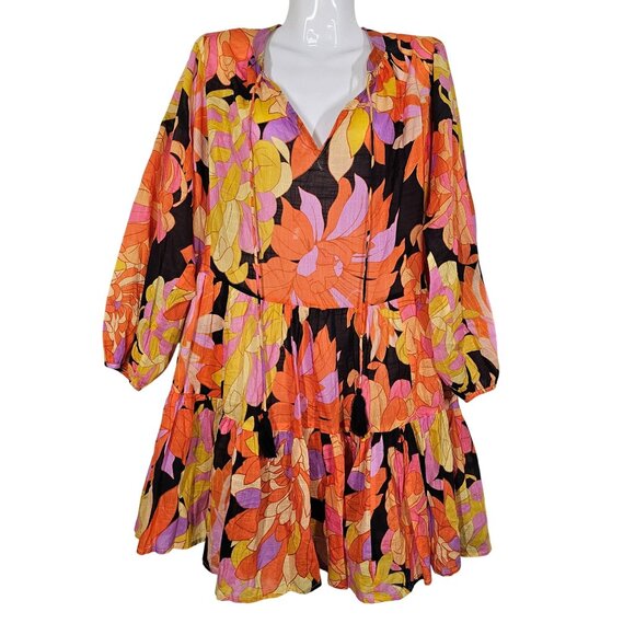 Seafolly Womens Floral Long Sleeve Palm Spring Tier Swing Dress Black S/M NWT - Picture 4 of 16